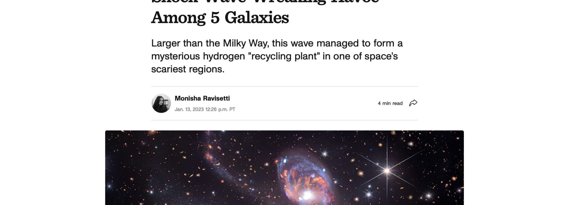 Webb Telescope Finds Massive Shock Wave Wreaking Havoc Among 5 Galaxies